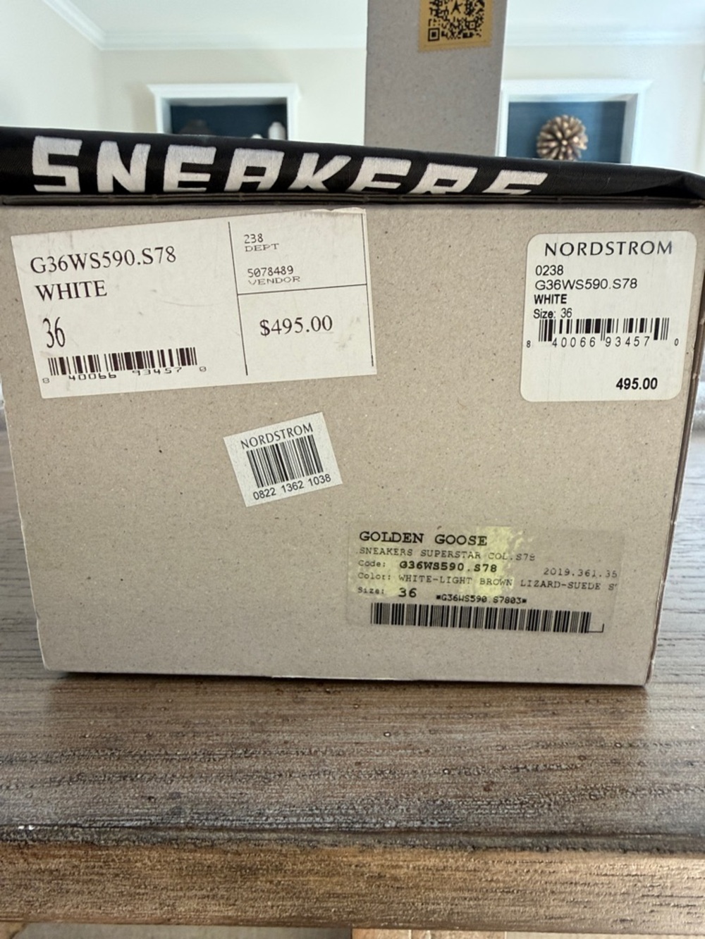 EUC Golden Goose White Leather Sneakers with Tan Suede Star and Patterned Laces - Picture 4 of 4